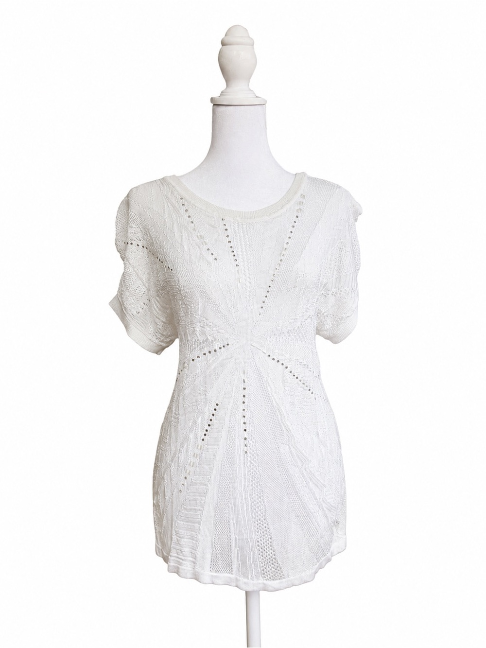 White House Black Market White Textured Knit Top Size L